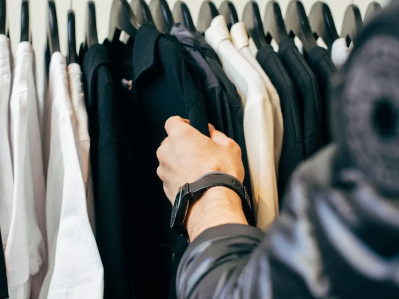 Selección de prendas en perchero para preparar un look de evento